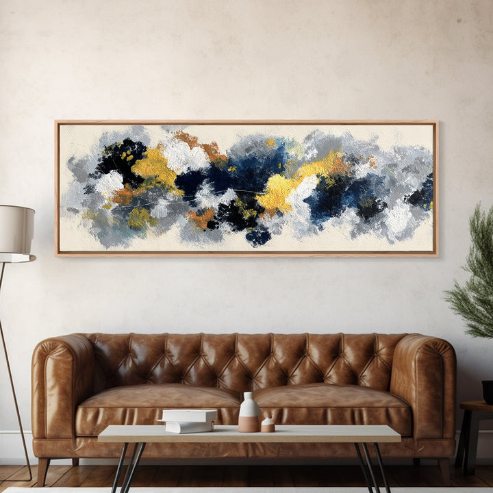 Bold Navy and Ivory Abstract Brushwork Canvas Print, Above Sofa Art, Textured Painting, Living Room Decor, Statement, ASA-3x1-10