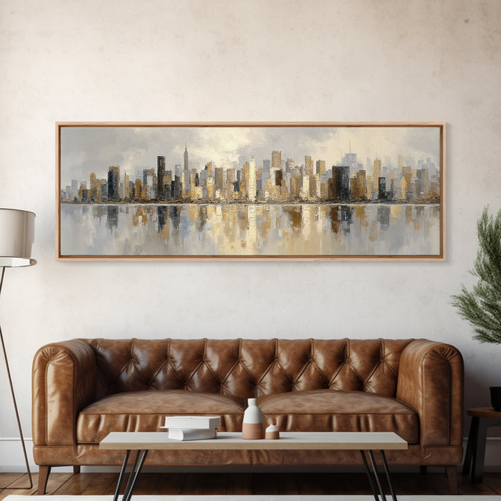Quiet City Skyline Reduced to Elegant Shapes Canvas Print, Above Sofa Art, Floral Wall Art, Living Room Decor, Abstract Art, ASA-3x1-14