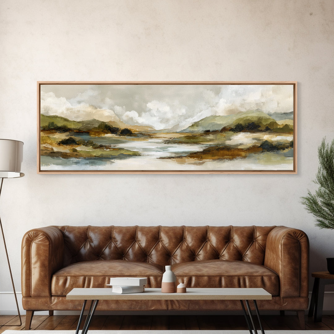 Oversized Abstract Landscape Framed Canvas Print, Above Sofa Art, Frame Tv Art, Living Room Decor, Fine Art, Statement, ASA-3x1-17