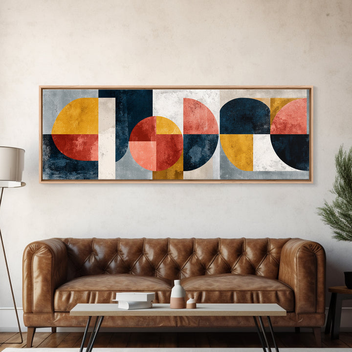 Bold Mid Century Geometric Forms Canvas Print, Above Sofa Art, Floral Wall Art, Living Room Decor, Fine Art, Statement, ASA-3x1-20