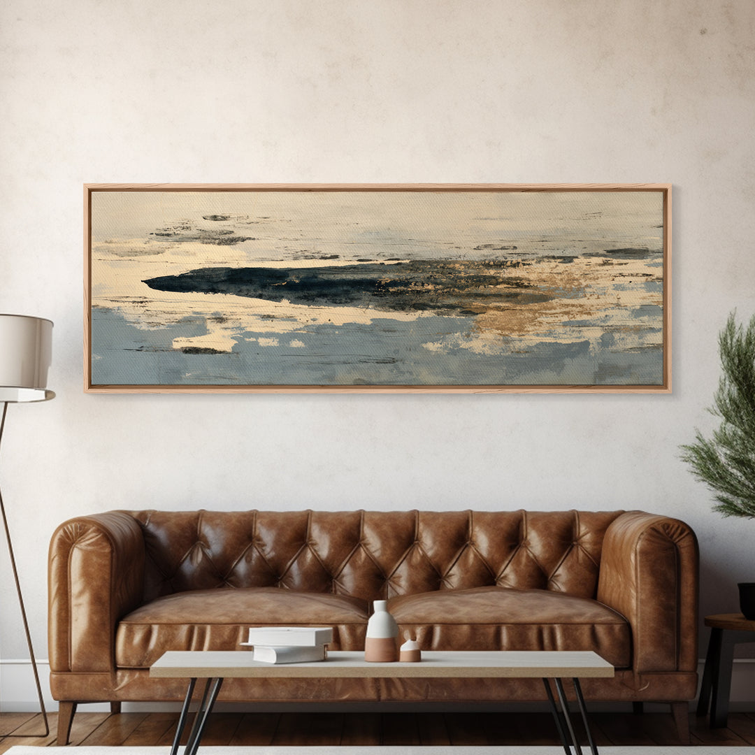 Minimal Black Ink Composition Canvas Print, Above Sofa Art, Coastal Decor, Living Room Decor, Fine Art, Statement, Luxury Decor, ASA-3x1-24