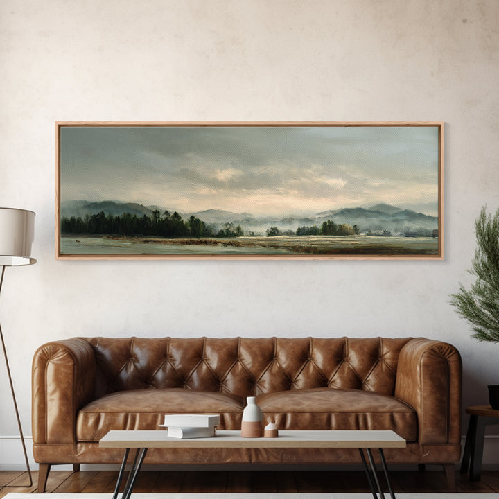Gallery Style Landscape with Expansive Negative Space Canvas Print, Above Sofa Art, Botanical Wall Art, Living Room Decor, ASA-3x1-40