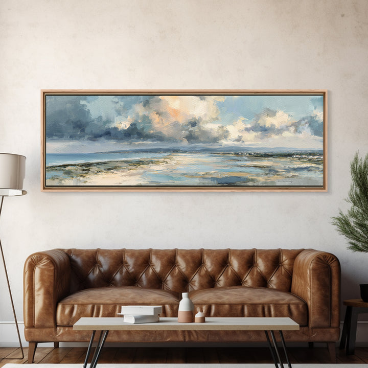 Panoramic Coastal Shoreline from an Aerial View Canvas Print, Above Sofa Art, Minimalist Decor, Living Room Decor, Statement, ASA-3x1-43