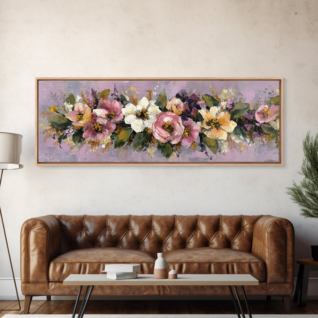 Large Expressive Floral Bouquet Canvas Print, Above Sofa Art, Frame Tv Art, Living Room Decor, Statement, Coastal Wall Art, ASA-3x1-46