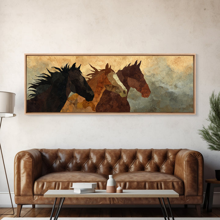 Statement Horse Silhouette Framed Canvas Print, Above Sofa Art, Oversized Wall Art, Living Room Decor, Fine Art, Statement, ASA-3x1-53