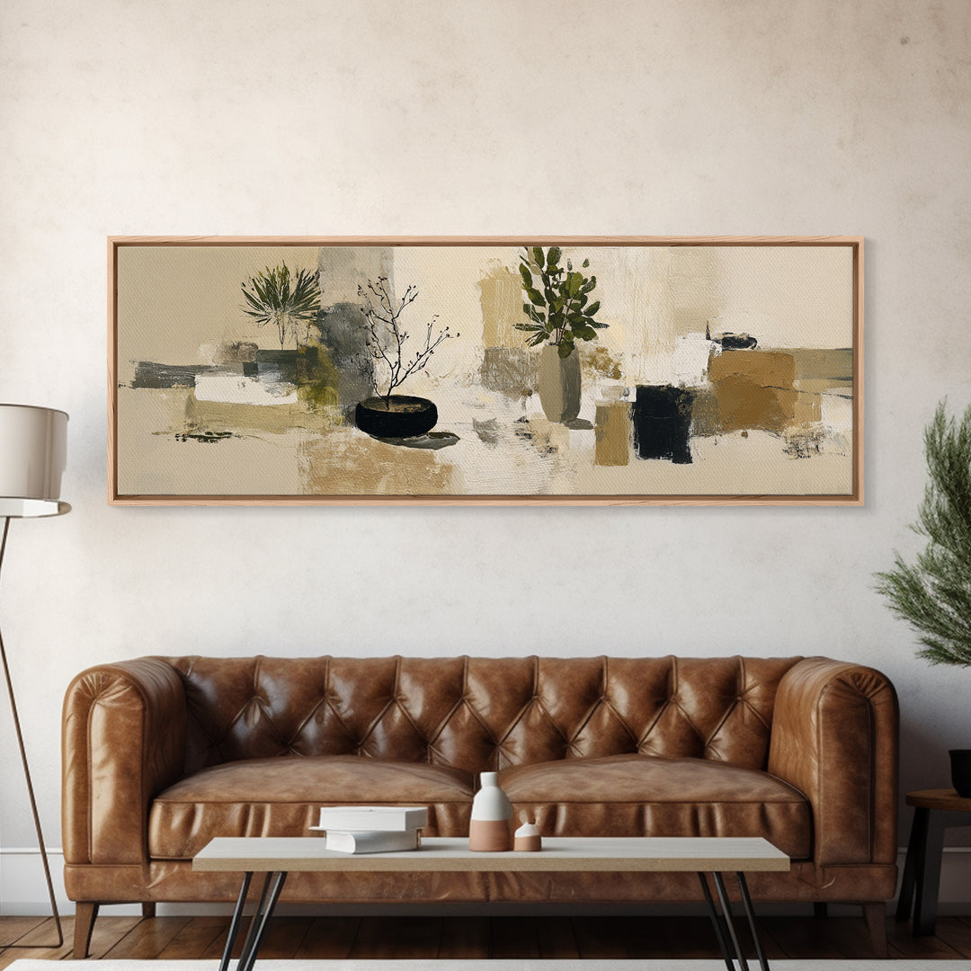 Large Neutral Still Life Canvas Print, Above Sofa Art, Living Room Wall Art, Living Room Decor, Watercolor Art, Statement, ASA-3x1-54