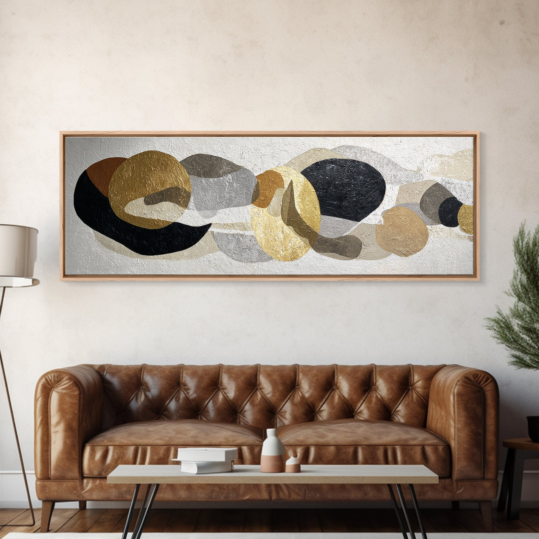 Luxury Monochrome Stone Composition Framed Canvas Print, Above Sofa Art, Textured Painting, Living Room Decor, Statement, ASA-3x1-59