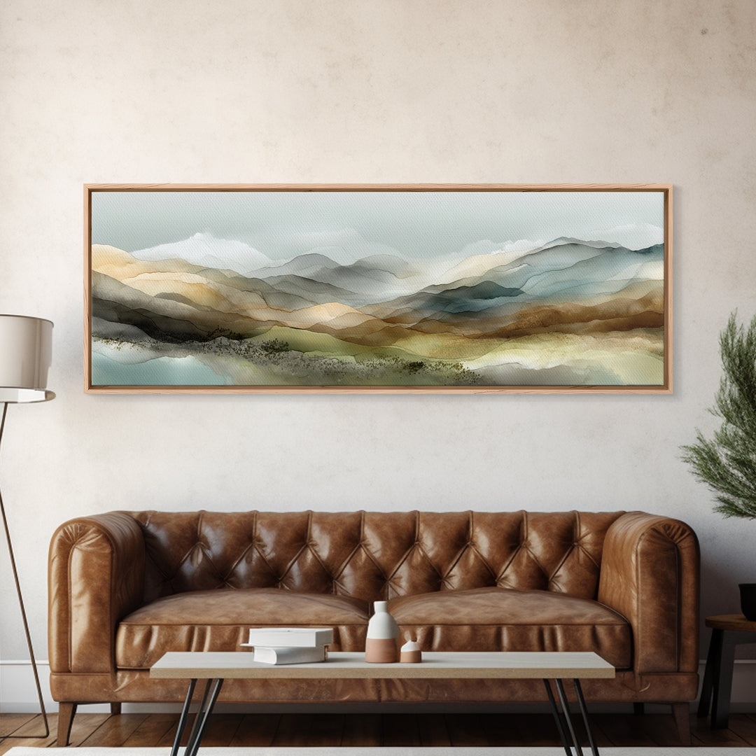 Abstract River Bends Framed Canvas Print, Above Sofa Art, Boho Decor, Living Room Decor, Abstract Art, Statement, ASA-3x1-63