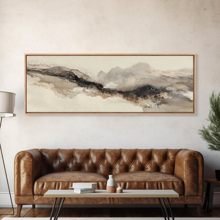 Minimal Black Ink Composition Framed Canvas Print, Above Sofa Art, Minimalist Decor, Living Room Decor, Fine Art, Statement, ASA-3x1-72
