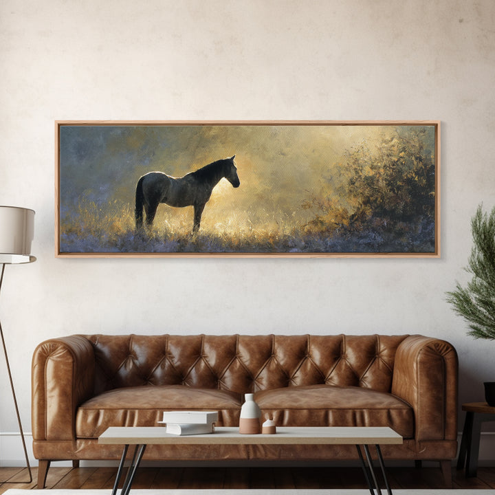 Statement Horse Silhouette Framed Canvas Print, Above Sofa Art, Oversized Wall Art, Living Room Decor, Fine Art, Statement, ASA-3x1-77