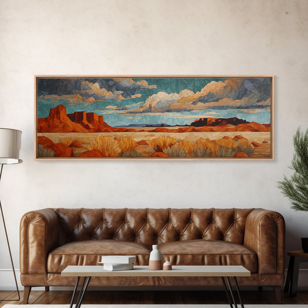 Desert Mesa Panorama Framed Canvas Print, Above Sofa Art, Home Decor, Living Room Decor, Statement, Oversized Wall Art, ASA-3x1-84