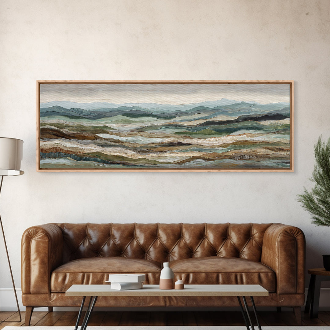Abstract River Bends Framed Canvas Print, Above Sofa Art, Mid Century Modern, Living Room Decor, Abstract Art, Statement, ASA-3x1-87