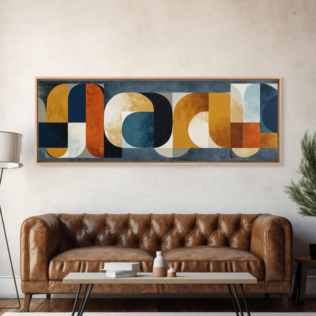 Bold Mid Century Geometric Forms Canvas Print, Above Sofa Art, Mid Century Modern, Living Room Decor, Fine Art, Statement, ASA-3x1-92