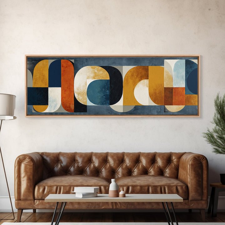 Bold Mid Century Geometric Forms Canvas Print, Above Sofa Art, Mid Century Modern, Living Room Decor, Fine Art, Statement, ASA-3x1-92