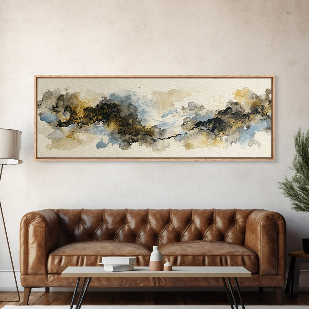 Minimal Black Ink Composition Canvas Print, Above Sofa Art, Japandi Wall Art, Living Room Decor, Fine Art, Statement, ASA-3x1-96