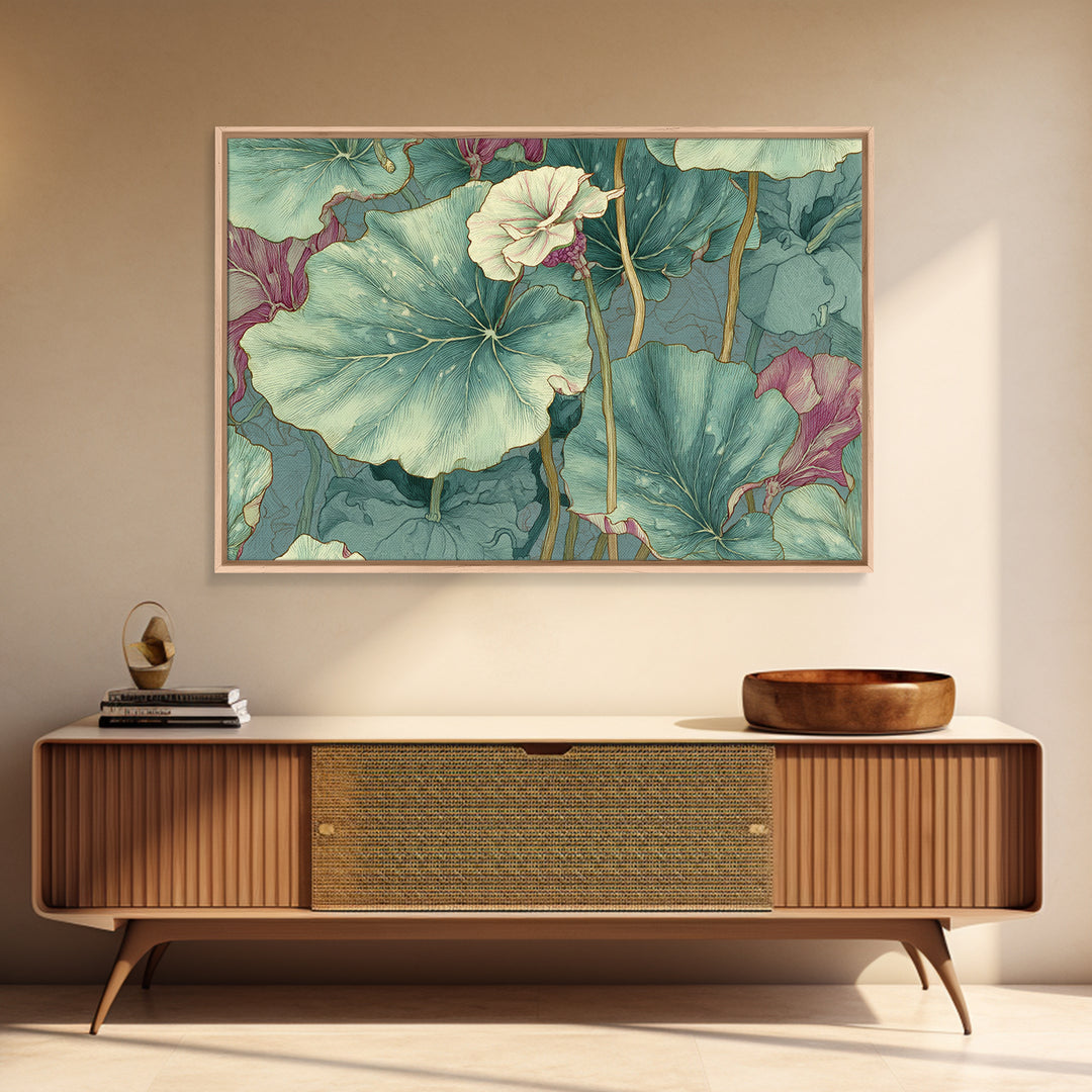 Large Botanical Leaves Canvas Print, Above Sofa Art, Framed Wall Art, Living Room Decor, Statement, Living Room Wall Art, ASA-3x2-1