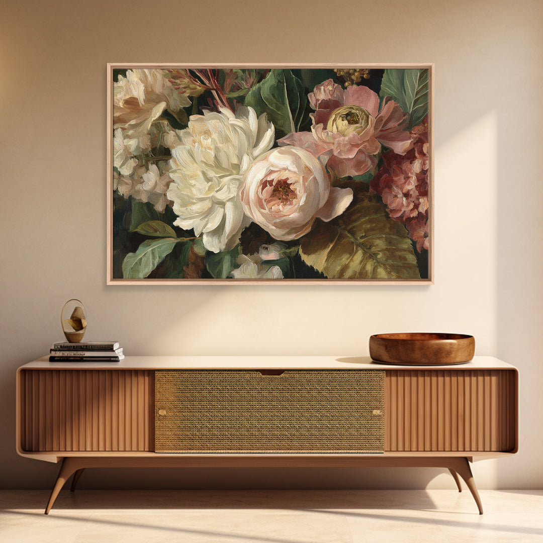 Large Expressive Floral Bouquet Framed Canvas Print, Above Sofa Art, Canvas Wall Art, Living Room Decor, Oil Painting, ASA-3x2-10