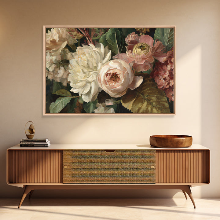 Large Expressive Floral Bouquet Framed Canvas Print, Above Sofa Art, Canvas Wall Art, Living Room Decor, Oil Painting, ASA-3x2-10