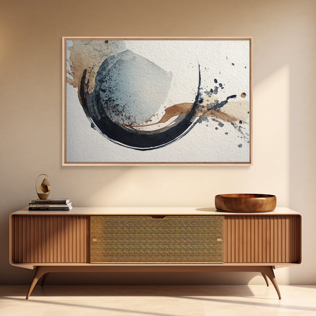 Minimal Black Ink Composition Canvas Print, Above Sofa Art, Mid Century Modern, Living Room Decor, Fine Art, Statement, ASA-3x2-12