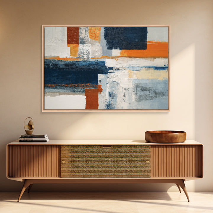 Bold Navy and Ivory Abstract Brushwork Canvas Print, Above Sofa Art, Mid Century Modern, Living Room Decor, Abstract Art, ASA-3x2-22