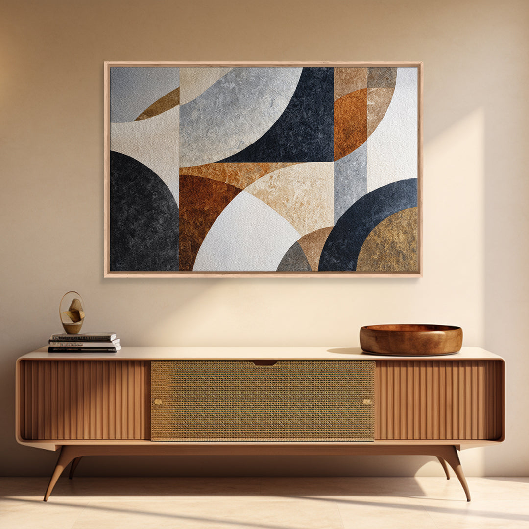 Luxury Monochrome Stone Composition Framed Canvas Print, Above Sofa Art, Canvas Wall Art, Living Room Decor, Statement, ASA-3x2-23