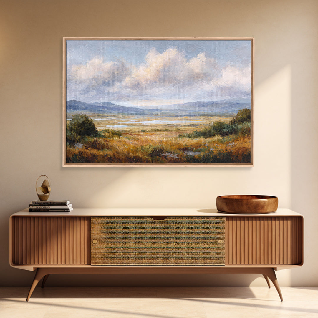 Dramatic Cloudscape over a Distant Valley Canvas Print, Above Sofa Art, Horizontal Wall Art, Living Room Decor, Statement, ASA-3x2-33