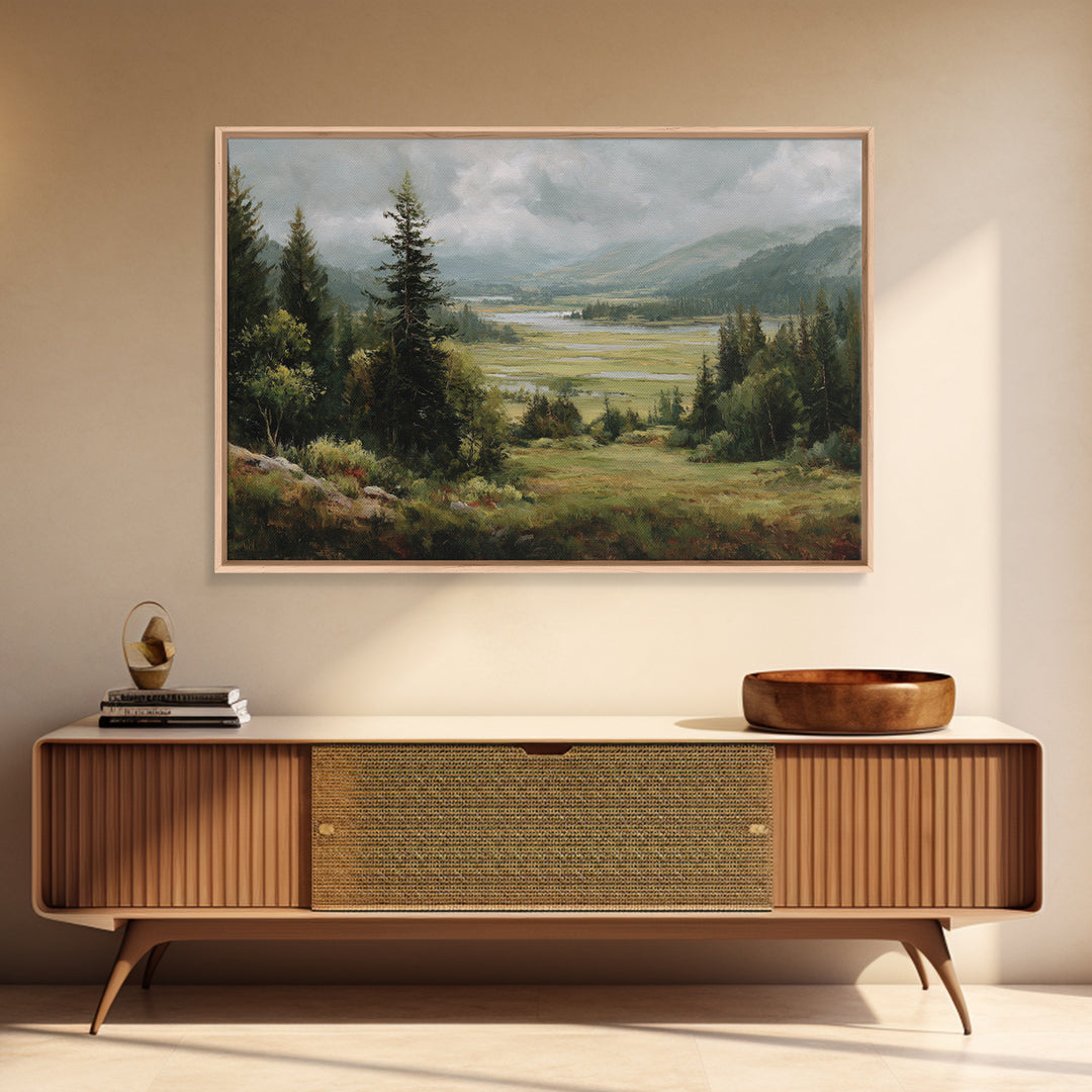 Wide Olive and Beige Meadow Panorama Canvas Print, Above Sofa Art, Textured Wall Art, Living Room Decor, Fine Art, Statement, ASA-3x2-38