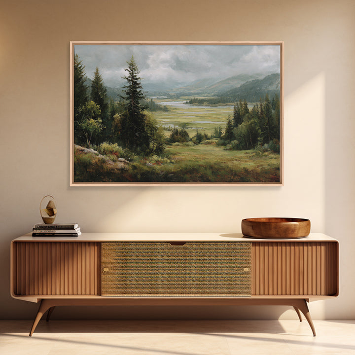 Wide Olive and Beige Meadow Panorama Canvas Print, Above Sofa Art, Textured Wall Art, Living Room Decor, Fine Art, Statement, ASA-3x2-38