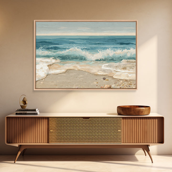 Moody Seascape at Twilight Framed Canvas Print, Above Sofa Art, Abstract Wall Art, Living Room Decor, Oil Painting, Statement, ASA-3x2-40
