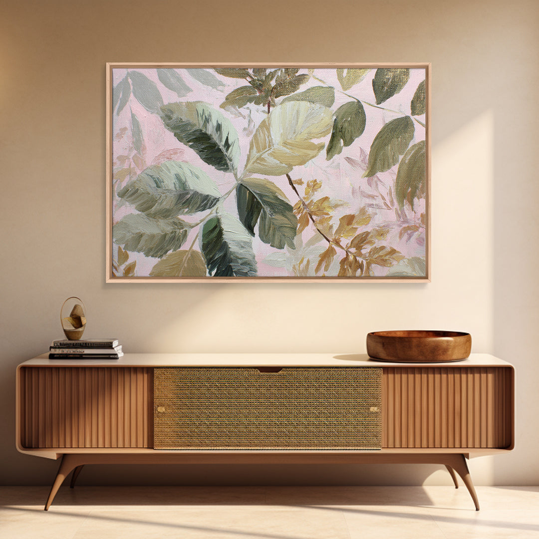Large Botanical Leaves Canvas Print, Above Sofa Art, Set of 3 Wall Art, Living Room Decor, Oil Painting, Statement, ASA-3x2-49
