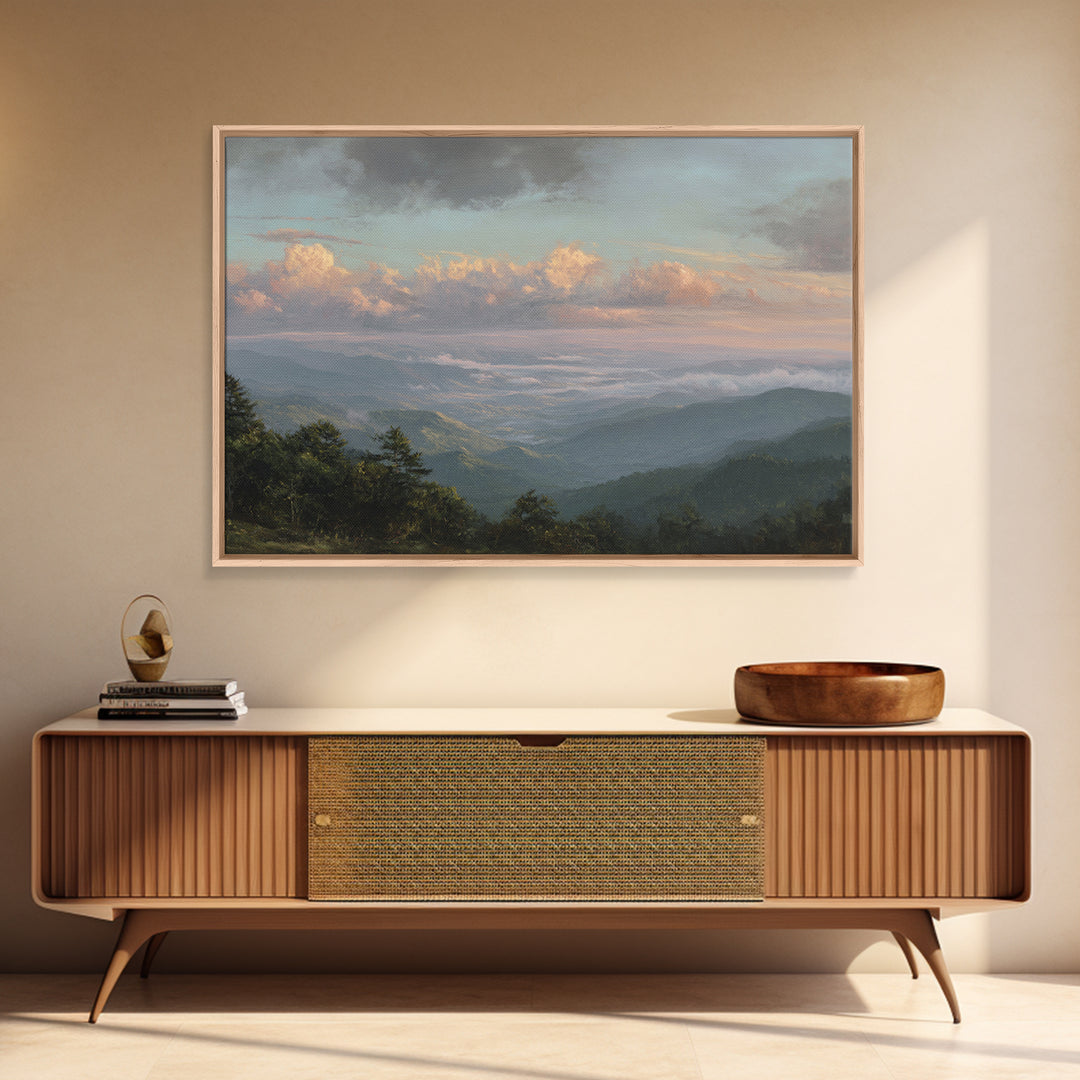 Dramatic Cloudscape over a Distant Valley Canvas Print, Above Sofa Art, Horizontal Wall Art, Living Room Decor, Statement, ASA-3x2-57