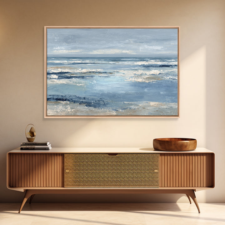 Moody Seascape at Twilight Framed Canvas Print, Above Sofa Art, Set of 3 Prints, Living Room Decor, Abstract Art, Statement, ASA-3x2-64