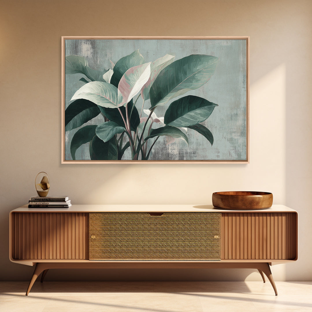Large Botanical Leaves Canvas Print, Above Sofa Art, Set of 3 Wall Art, Living Room Decor, Oil Painting, Statement, ASA-3x2-73