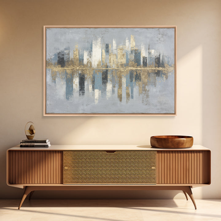 Quiet City Skyline Reduced to Elegant Shapes Canvas Print, Above Sofa Art, Abstract Wall Art, Living Room Decor, Statement, ASA-3x2-74
