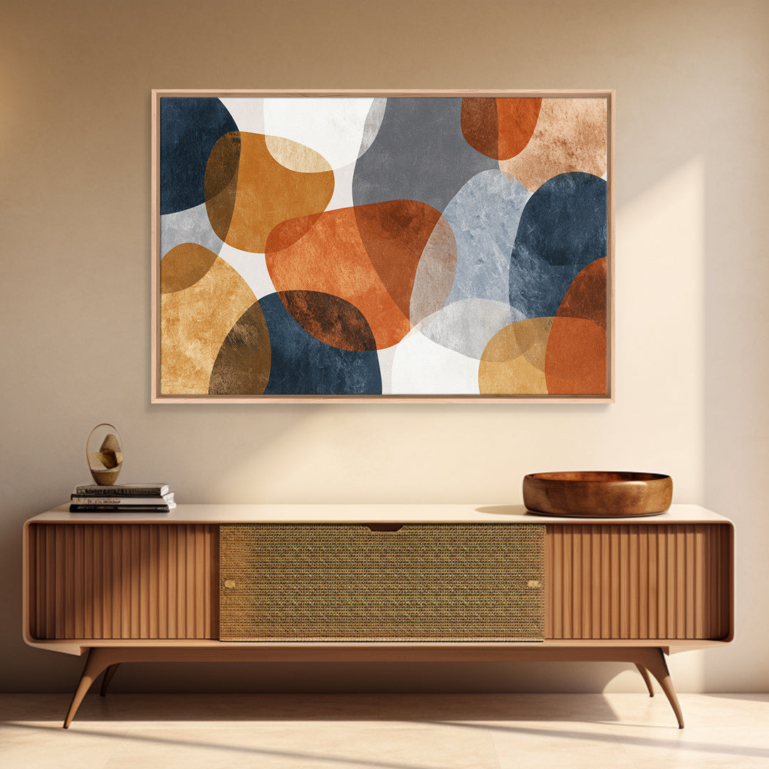 Bold Mid Century Geometric Forms Framed Canvas Print, Above Sofa Art, Printable Wall Art, Living Room Decor, Statement, ASA-3x2-8