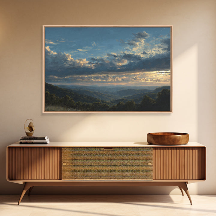 Dramatic Cloudscape over a Distant Valley Canvas Print, Above Sofa Art, Textured Wall Art, Living Room Decor, Statement, ASA-3x2-9