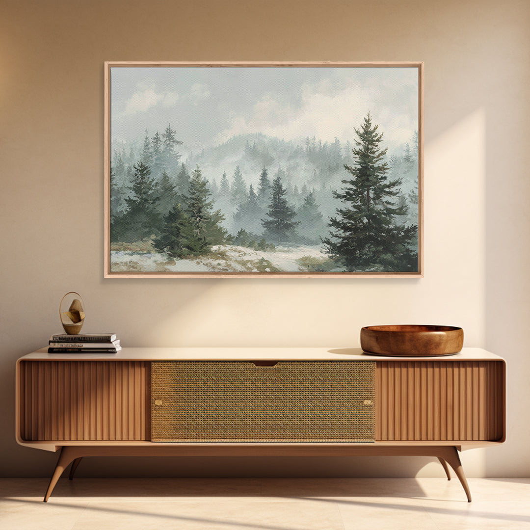 Modern Scandinavian Forest Framed Canvas Print, Above Sofa Art, Fine Art Print, Living Room Decor, Fine Art, Statement, ASA-3x2-91