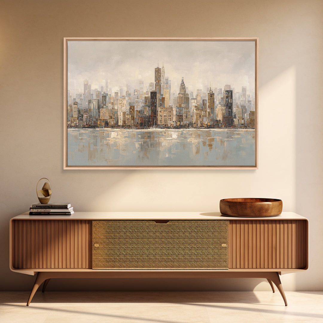 Quiet City Skyline Reduced to Elegant Shapes Canvas Print, Above Sofa Art, Watercolor Painting, Living Room Decor, Statement, ASA-3x2-98