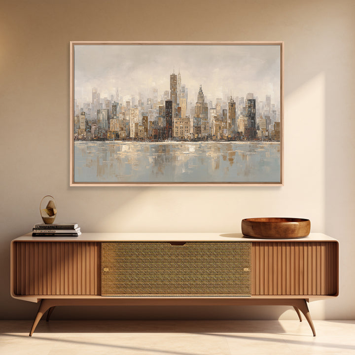 Quiet City Skyline Reduced to Elegant Shapes Canvas Print, Above Sofa Art, Watercolor Painting, Living Room Decor, Statement, ASA-3x2-98