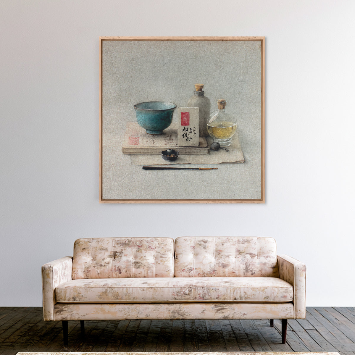 Tea Bowl and Steam Still Life on Canvas Print, Asian Inspired Art, Bird Art, Living Room Decor, Oil Painting, Harmony, ASI-1x1-15