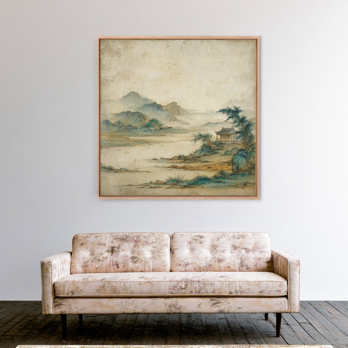 Chinese Mountain Scroll Landscape Framed Canvas Print, Asian Inspired Art, Gallery Decor, Living Room Decor, Fine Art, Harmony, ASI-1x1-32
