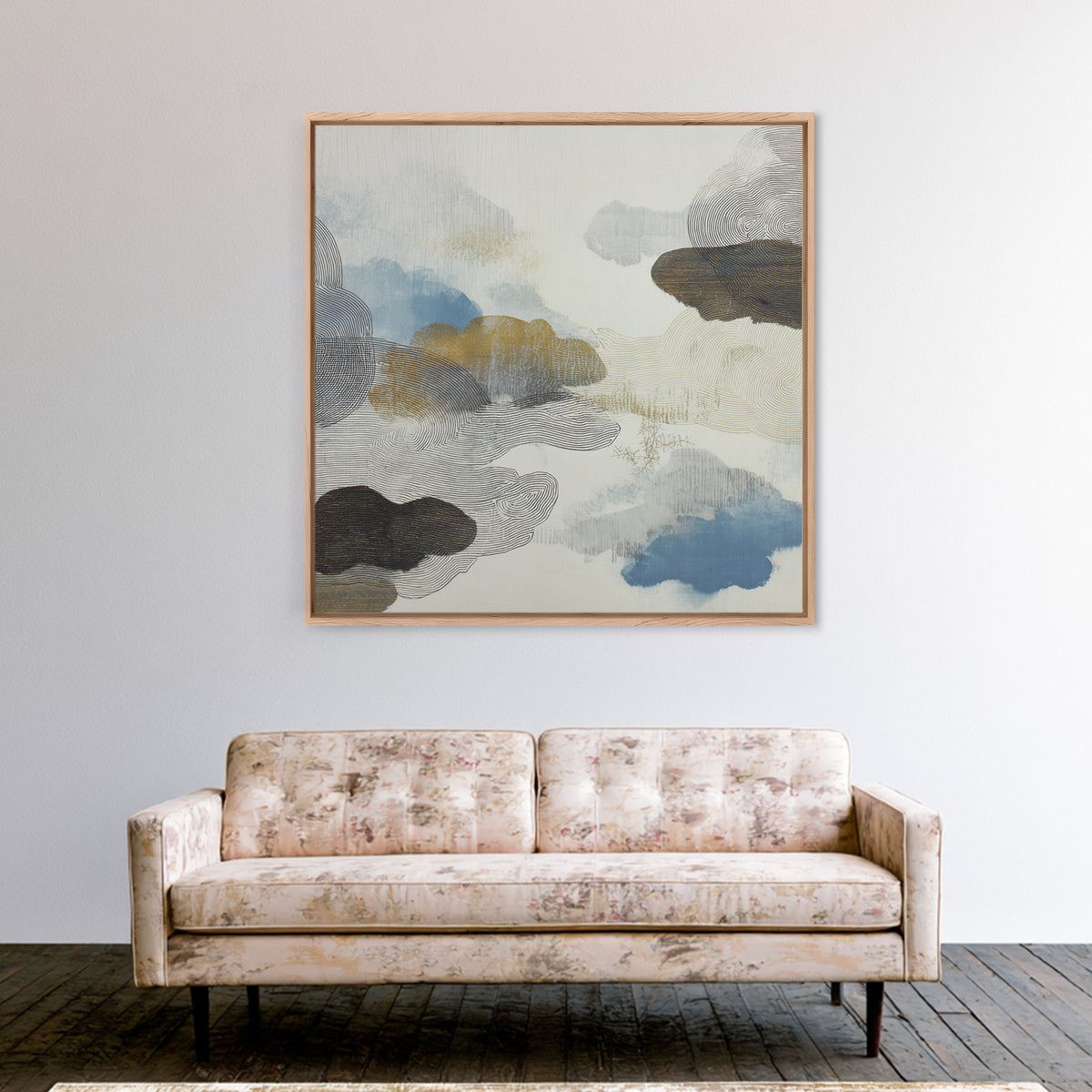 Zen Rock Garden Abstraction Framed Canvas Print, Asian Inspired Art, Modern Wall Decor, Living Room Decor, Fine Art, Harmony, ASI-1x1-38