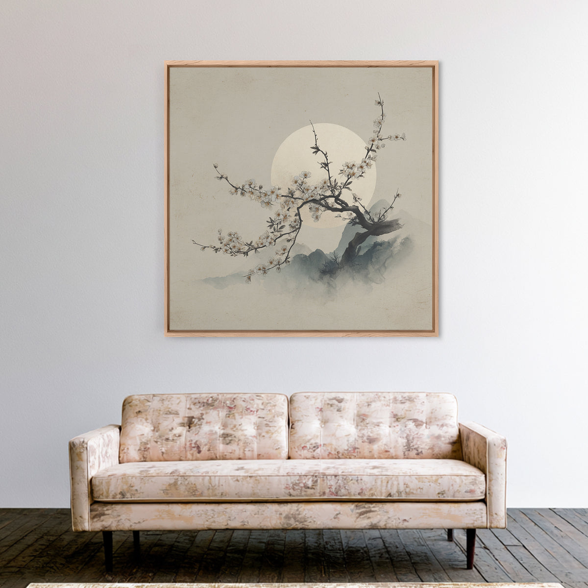 Plum Blossom Branch Painted Canvas Print, Asian Inspired Art, Neutral Wall Art, Living Room Decor, Fine Art, Harmony, ASI-1x1-60