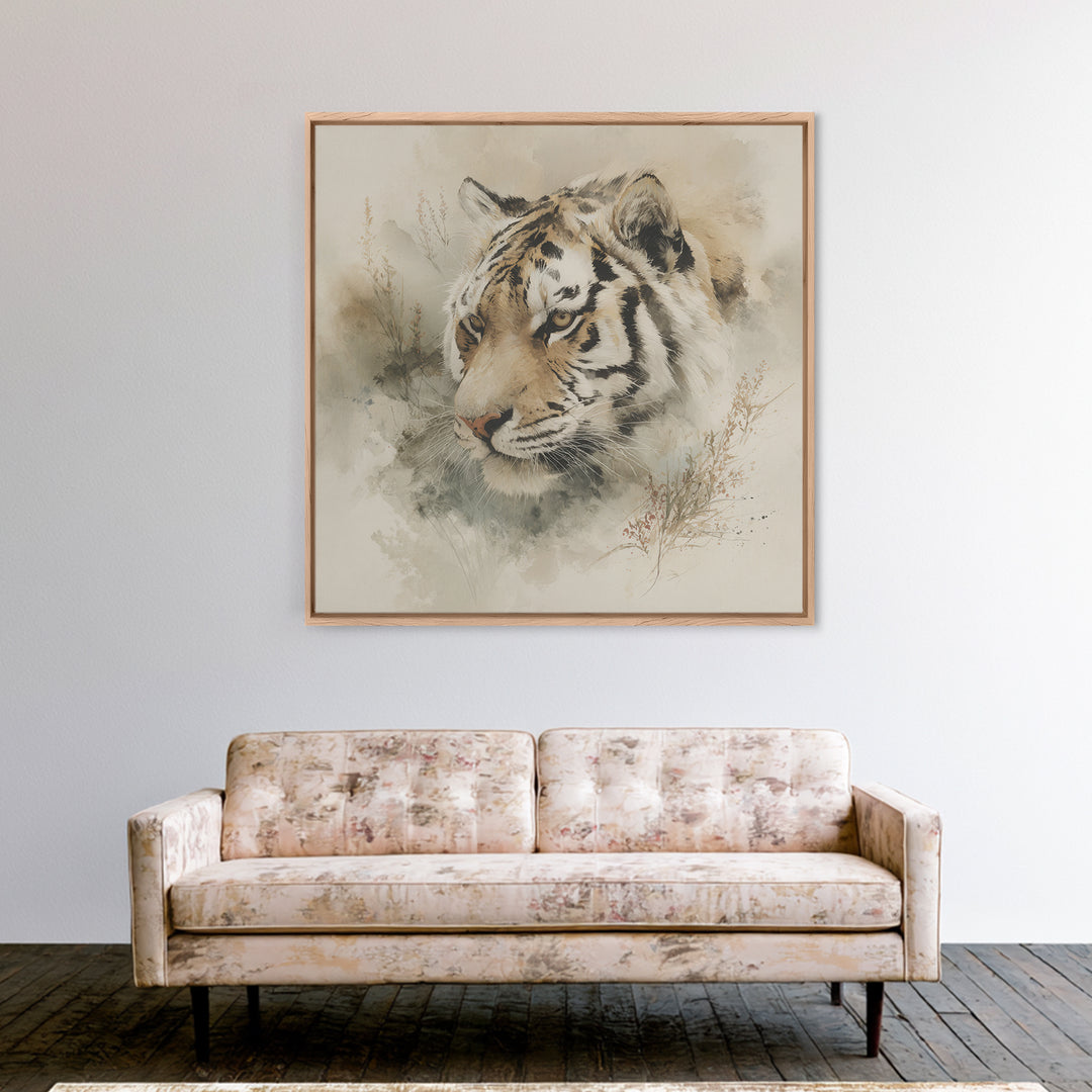 Tiger Portrait with Expressive Brush Ink Energy Framed Canvas Print, Asian Inspired Art, Asian, Living Room Decor, Harmony, ASI-1x1-64