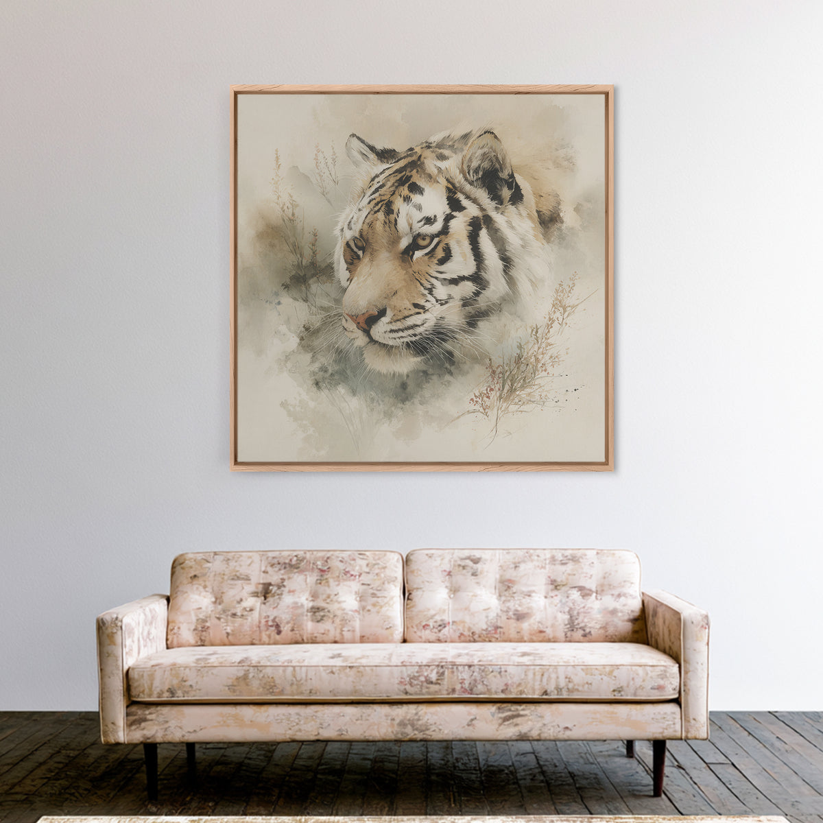 Tiger Portrait with Expressive Brush Ink Energy Framed Canvas Print, Asian Inspired Art, Asian, Living Room Decor, Harmony, ASI-1x1-64