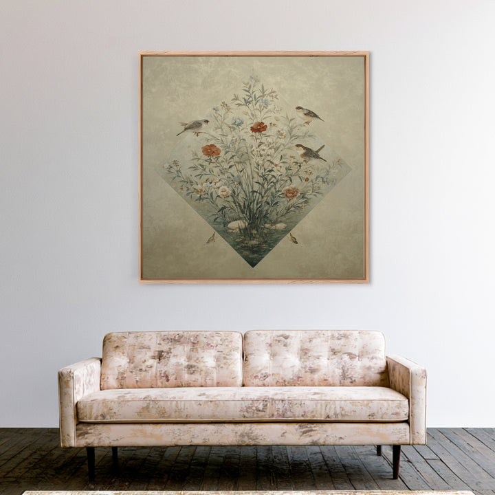 Fan Shaped Composition of Blossoms and Birds Canvas Print, Asian Inspired Art, Gallery Decor, Living Room Decor, Harmony, ASI-1x1-65