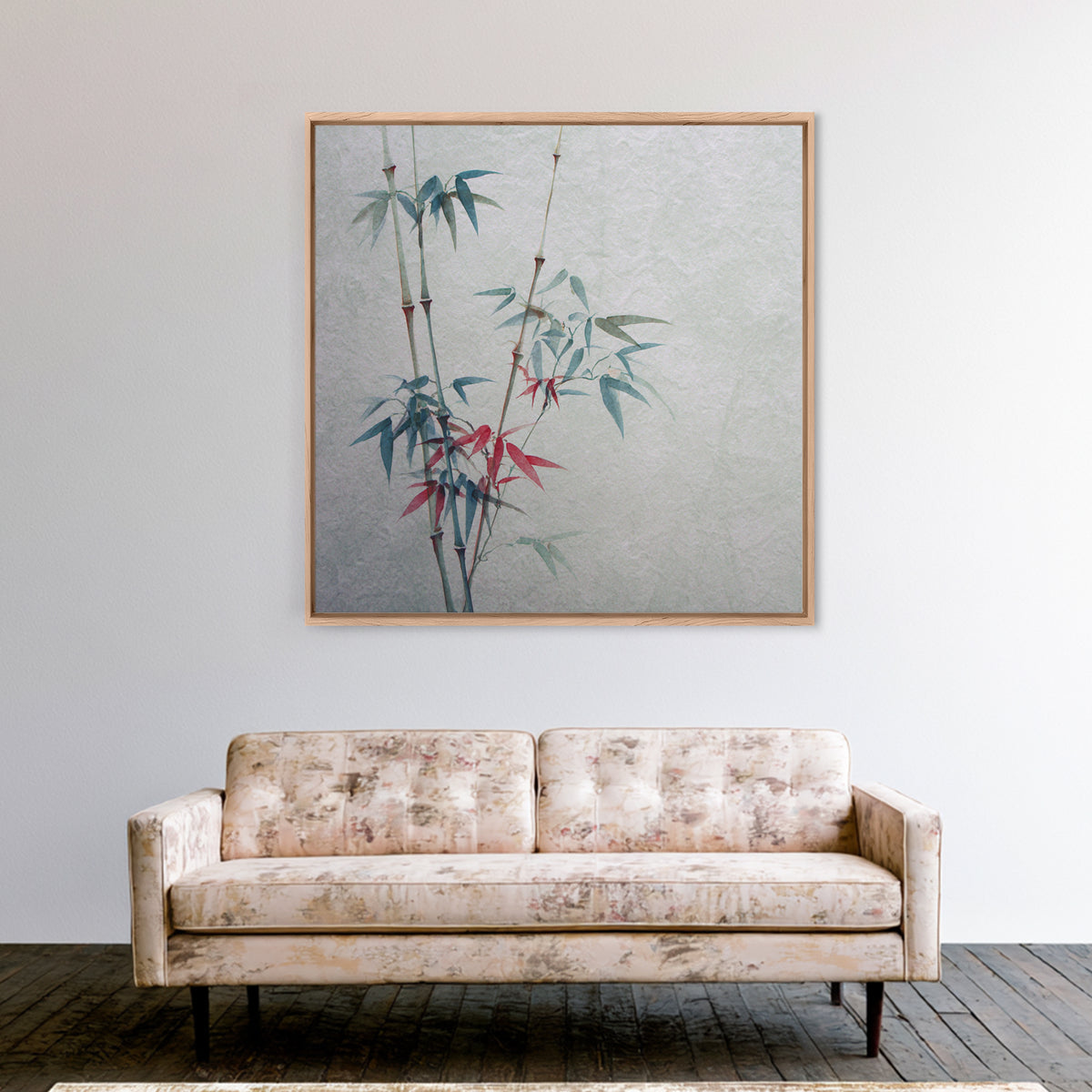 Minimal Bamboo Stalks Framed Canvas Print, Asian Inspired Art, Botanical Print, Living Room Decor, Fine Art, Harmony, ASI-1x1-68