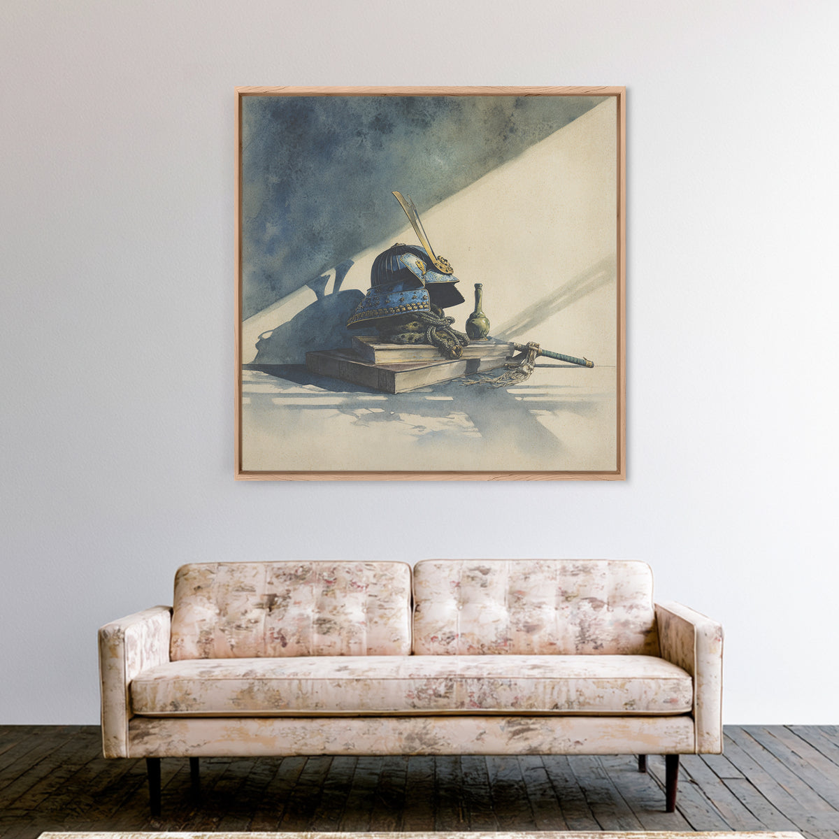 Samurai Helmet Still Life Framed Canvas Print, Asian Inspired Art, Japanese Wall Art, Living Room Decor, Fine Art, Harmony, ASI-1x1-7