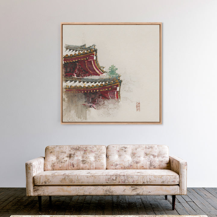 Temple Roof Detail Framed Canvas Print, Asian Inspired Art, Zen Wall Art, Living Room Decor, Fine Art, Harmony, Art Print, ASI-1x1-71