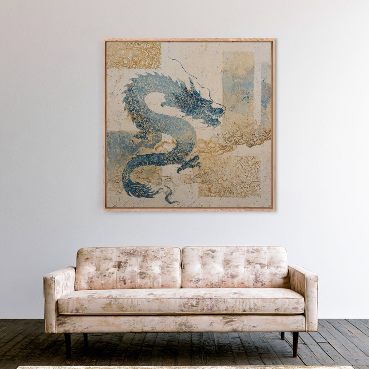 Dragon Curling Through Clouds Canvas Print, Asian Inspired Art, Boho Decor, Living Room Decor, Fine Art, Harmony, Digital Art, ASI-1x1-85